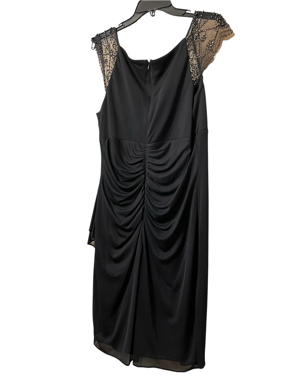 Elegant Navy Blue Midi Dress with Beaded Cap Sleeves